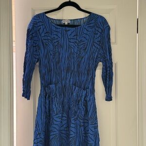 Blue Patterned Long Sleeve Dress